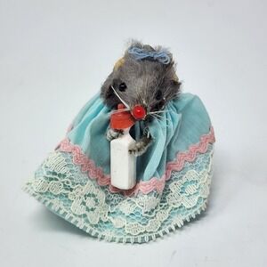 Vintage W.‎ Germany Original Fur Toys Miniature Baby Bottle Little Mouse Trinket